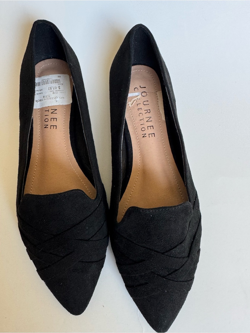 Journee Collection Black Pointed-Toe Suede Flats